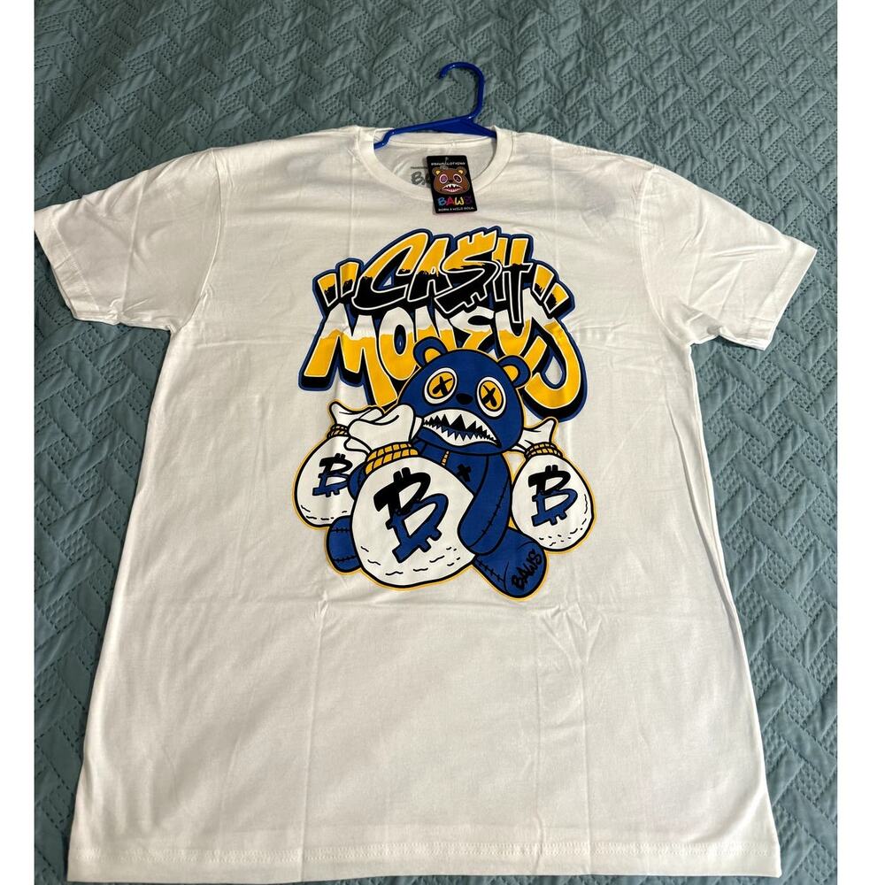 BAWS MENS T-SHIRT WHITE/BLUE/YELLOW XL T-SHIRT NWT